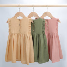 Load image into Gallery viewer, Little Girl Cotton Linen Dress with Smocking Casual Dress Sleeveless Girls Dress Double Ruffles Casual Dresses A-Line Swing Dresses, Baby Girl Dress Ruffle Sleeveless, Toddler Girls Casual Clothes Party Beach Dresses for Spring Summer 1-4 Years