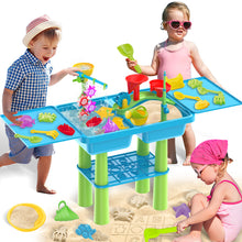 Load image into Gallery viewer, Purple or Blue Activity Sandbox Sensory Table for Kids Summer Outdoor Multifunctional Table Toy with 23PCS Beach Toy, 2 Fishing Pool Toys such as sand and water table, sand mold, shovel, watering can, and more