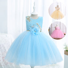 Load image into Gallery viewer, Kids Girl Tulle Embroidery Sleeveless Elegant Flower Dress + Flower Hairband, for Weddings, Parties, Birthdays, Fashion Shows & Piano Perform Toddler Formal Dress