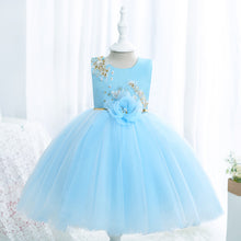 Load image into Gallery viewer, Kids Girl Tulle Embroidery Sleeveless Elegant Flower Dress + Flower Hairband, for Weddings, Parties, Birthdays, Fashion Shows & Piano Perform Toddler Formal Dress