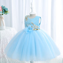 Load image into Gallery viewer, Kids Girl Tulle Embroidery Sleeveless Elegant Flower Dress + Flower Hairband, for Weddings, Parties, Birthdays, Fashion Shows & Piano Perform Toddler Formal Dress