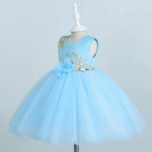 Load image into Gallery viewer, Kids Girl Tulle Embroidery Sleeveless Elegant Flower Dress + Flower Hairband, for Weddings, Parties, Birthdays, Fashion Shows & Piano Perform Toddler Formal Dress