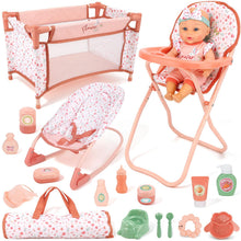 Load image into Gallery viewer, Baby Doll Playset with 12" Doll, Crib, Rocking Chair & High Chair – Complete Nursery Accessories Set