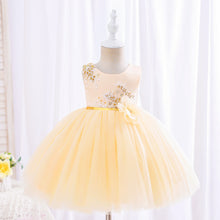 Load image into Gallery viewer, Kids Girl Tulle Embroidery Sleeveless Elegant Flower Dress + Flower Hairband, for Weddings, Parties, Birthdays, Fashion Shows & Piano Perform Toddler Formal Dress