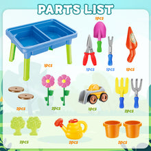 Load image into Gallery viewer, Sand and Water Play Table Multifunctional Activity Table with Accessories Included are various tools and toys like shovels, rakes, moulds, and watering cans Beach Summer Outside Toys