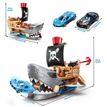Load image into Gallery viewer, Shark Bite Pirate Ship Toy Set 8 Race Cars, Launch Track GREY Age 3+