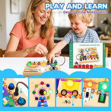 Load image into Gallery viewer, Montessori Wooden Busy Board -Light-Up Sensory Activity Toy for Toddlers, Fine Motor Skills Learning Toy for Ages 1-4, Travel-Friendly Fidget Board for Boys & Girls