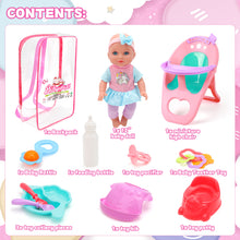 Load image into Gallery viewer, 12 Inch Baby Doll Toys Feeding Set with Carry Backpack High Chair Playset Pretend Play Doll Educational Toys for Kids Girls 3 4 5 6 Years