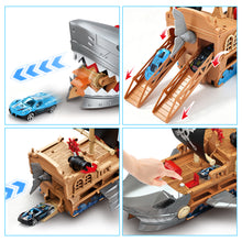 Load image into Gallery viewer, Shark Bite Pirate Ship Toy Set 8 Race Cars, Launch Track GREY Age 3+