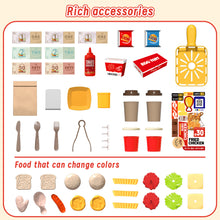 Load image into Gallery viewer, Mini Kitchen Playset Fried Chicken Shop Toy with Color-Changing Food, Burgers, Fries,Cash Register | Pretend Cooking Role Play Set for Kids