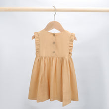 Load image into Gallery viewer, Little Girl Cotton Linen Dress with Smocking Casual Dress Sleeveless Girls Dress Double Ruffles Casual Dresses A-Line Swing Dresses, Baby Girl Dress Ruffle Sleeveless, Toddler Girls Casual Clothes Party Beach Dresses for Spring Summer 1-4 Years