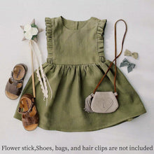 Load image into Gallery viewer, Little Girl Cotton Linen Dress with Smocking Casual Dress Sleeveless Girls Dress Double Ruffles Casual Dresses A-Line Swing Dresses, Baby Girl Dress Ruffle Sleeveless, Toddler Girls Casual Clothes Party Beach Dresses for Spring Summer 1-4 Years