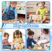Load image into Gallery viewer, Montessori Wooden Busy Board -Light-Up Sensory Activity Toy for Toddlers, Fine Motor Skills Learning Toy for Ages 1-4, Travel-Friendly Fidget Board for Boys & Girls