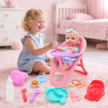 Load image into Gallery viewer, 12 Inch Baby Doll Toys Feeding Set with Carry Backpack High Chair Playset Pretend Play Doll Educational Toys for Kids Girls 3 4 5 6 Years