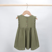 Load image into Gallery viewer, Little Girl Cotton Linen Dress with Smocking Casual Dress Sleeveless Girls Dress Double Ruffles Casual Dresses A-Line Swing Dresses, Baby Girl Dress Ruffle Sleeveless, Toddler Girls Casual Clothes Party Beach Dresses for Spring Summer 1-4 Years