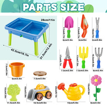 Load image into Gallery viewer, Sand and Water Play Table Multifunctional Activity Table with Accessories Included are various tools and toys like shovels, rakes, moulds, and watering cans Beach Summer Outside Toys