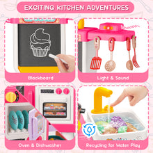 Load image into Gallery viewer, Pink Play Kitchen Set Pretend Cooking Toys with Stove Oven Utensils for Kids