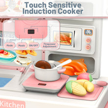 Load image into Gallery viewer, Kids Pretend Kitchen Toy Role Play Set with Light & Sound w/ Induction Cooktop Electronic Sink Coffee Maker Microwave Cooking Toy for Kids