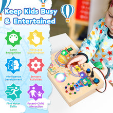 Load image into Gallery viewer, Montessori Wooden Busy Board -Light-Up Sensory Activity Toy for Toddlers, Fine Motor Skills Learning Toy for Ages 1-4, Travel-Friendly Fidget Board for Boys & Girls