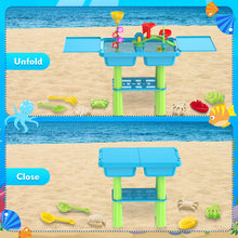 Load image into Gallery viewer, Purple or Blue Activity Sandbox Sensory Table for Kids Summer Outdoor Multifunctional Table Toy with 23PCS Beach Toy, 2 Fishing Pool Toys such as sand and water table, sand mold, shovel, watering can, and more