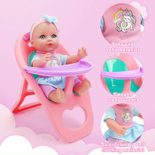 Load image into Gallery viewer, 12 Inch Baby Doll Toys Feeding Set with Carry Backpack High Chair Playset Pretend Play Doll Educational Toys for Kids Girls 3 4 5 6 Years