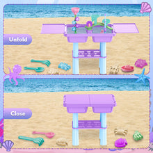 Load image into Gallery viewer, Purple or Blue Activity Sandbox Sensory Table for Kids Summer Outdoor Multifunctional Table Toy with 23PCS Beach Toy, 2 Fishing Pool Toys such as sand and water table, sand mold, shovel, watering can, and more