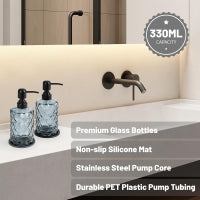 Load image into Gallery viewer, Glass Soap Dispenser Set – 2 × 330ml Thick Glass Bottles with 304 Stainless Steel Pump & 2 Coasters – Refillable Hand Soap & Lotion Dispensers for Kitchen & Bathroom (Black)