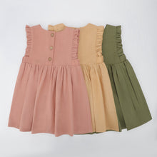Load image into Gallery viewer, Little Girl Cotton Linen Dress with Smocking Casual Dress Sleeveless Girls Dress Double Ruffles Casual Dresses A-Line Swing Dresses, Baby Girl Dress Ruffle Sleeveless, Toddler Girls Casual Clothes Party Beach Dresses for Spring Summer 1-4 Years