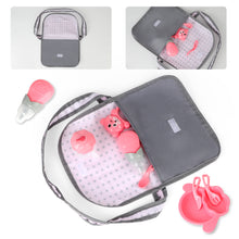 Load image into Gallery viewer, 5 in 1 Baby Doll Pretend Accessories Play Set Pink Baby Doll Pushchair Cot Play Mat Travel Vag Set fits to 12",13",14" Doll (doll not included)