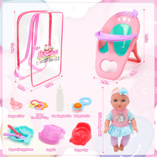 Load image into Gallery viewer, 12 Inch Baby Doll Toys Feeding Set with Carry Backpack High Chair Playset Pretend Play Doll Educational Toys for Kids Girls 3 4 5 6 Years
