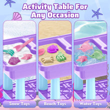 Load image into Gallery viewer, Purple or Blue Activity Sandbox Sensory Table for Kids Summer Outdoor Multifunctional Table Toy with 23PCS Beach Toy, 2 Fishing Pool Toys such as sand and water table, sand mold, shovel, watering can, and more