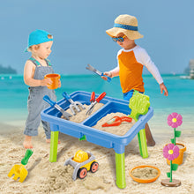 Load image into Gallery viewer, Sand and Water Play Table Multifunctional Activity Table with Accessories Included are various tools and toys like shovels, rakes, moulds, and watering cans Beach Summer Outside Toys