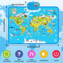 Load image into Gallery viewer, Interactive Talking World Animal Map for Kids-105+ Animal Sounds & Facts-Educational Touch Poster Toy -Learn Geography, Animals & Fun Quizzes- Learning Toy for Kids Aged 3+