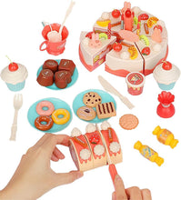Load image into Gallery viewer, Cutting and Decorating Birthday Cake Tea Party Play Set with Candle Light and Dessert and Cake Accessories Included