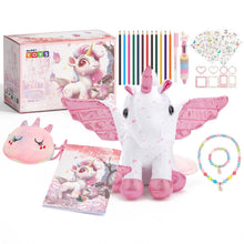 Load image into Gallery viewer, Unicorn Plush Toy Gift Set – 33‑in‑1 Creative Play Bundle with Diary, Colouring Book, Stickers & Accessories – Birthday Gift for Girls Ages 3–10