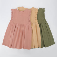 Load image into Gallery viewer, Little Girl Cotton Linen Dress with Smocking Casual Dress Sleeveless Girls Dress Double Ruffles Casual Dresses A-Line Swing Dresses, Baby Girl Dress Ruffle Sleeveless, Toddler Girls Casual Clothes Party Beach Dresses for Spring Summer 1-4 Years