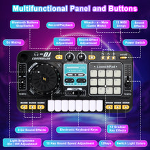 Load image into Gallery viewer, Kids DJ Mixer Music Toy with Microphone DJ Controller with Launchpad, Light-Up Keys, Sound Effects, Bluetooth Function Educational Musical Toy for Boys Girls Ages 3+ Kids Mixer Music Toy
