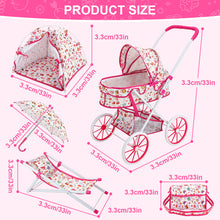 Load image into Gallery viewer, Baby Doll Stroller Playset for Kids, Umberlla, Play Tent, Beach Chair, Diaper Bag Role Play Baby Doll Accessories Set for Toddlers Ages 3+