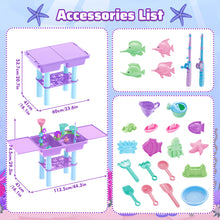 Load image into Gallery viewer, Purple or Blue Activity Sandbox Sensory Table for Kids Summer Outdoor Multifunctional Table Toy with 23PCS Beach Toy, 2 Fishing Pool Toys such as sand and water table, sand mold, shovel, watering can, and more