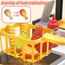 Load image into Gallery viewer, Mini Kitchen Playset Fried Chicken Shop Toy with Color-Changing Food, Burgers, Fries,Cash Register | Pretend Cooking Role Play Set for Kids