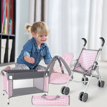 Load image into Gallery viewer, 5 in 1 Baby Doll Pretend Accessories Play Set Pink Baby Doll Pushchair Cot Play Mat Travel Vag Set fits to 12",13",14" Doll (doll not included)