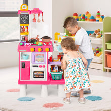 Load image into Gallery viewer, Pink Play Kitchen Set Pretend Cooking Toys with Stove Oven Utensils for Kids