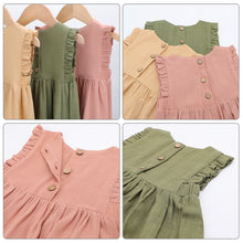 Load image into Gallery viewer, Little Girl Cotton Linen Dress with Smocking Casual Dress Sleeveless Girls Dress Double Ruffles Casual Dresses A-Line Swing Dresses, Baby Girl Dress Ruffle Sleeveless, Toddler Girls Casual Clothes Party Beach Dresses for Spring Summer 1-4 Years