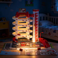 Load image into Gallery viewer, Fire Control Garage Toy Set for Kids with Sound & Light Effects, Fire Rescue Building Playset with Electric Elevator, Perfect Christmas & Birthday Gift for Boys and Girls Aged 3+