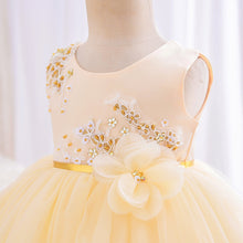 Load image into Gallery viewer, Kids Girl Tulle Embroidery Sleeveless Elegant Flower Dress + Flower Hairband, for Weddings, Parties, Birthdays, Fashion Shows & Piano Perform Toddler Formal Dress