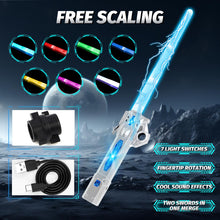 Load image into Gallery viewer, 7-Color Rechargeable Lightsaber for Kids Motion Sensing, Retractable Design, Spin Feature, Dynamic Sound Effects, Quick Flick Action, Dual-Wield Option, and 7 Color Modes