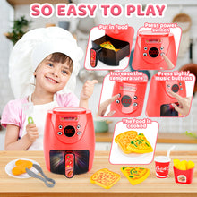 Load image into Gallery viewer, Air Fryer Pretend Role Play Toy with Kitchen Accessories with Realistic Light Sound & Play Food Kitchen Educational Toy Set for Kids