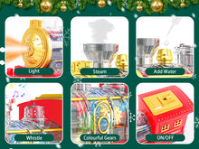 Load image into Gallery viewer, Electric Christmas Train Set with Deformable Carriage 4 Random Alloy Cars Sound Smoke and Cool Light Christmas Tree Train Gift for Kids
