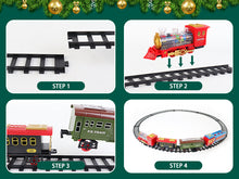Load image into Gallery viewer, Electric Christmas Train Set with Deformable Carriage 4 Random Alloy Cars Sound Smoke and Cool Light Christmas Tree Train Gift for Kids