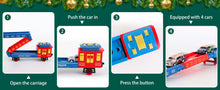 Load image into Gallery viewer, Electric Christmas Train Set with Deformable Carriage 4 Random Alloy Cars Sound Smoke and Cool Light Christmas Tree Train Gift for Kids